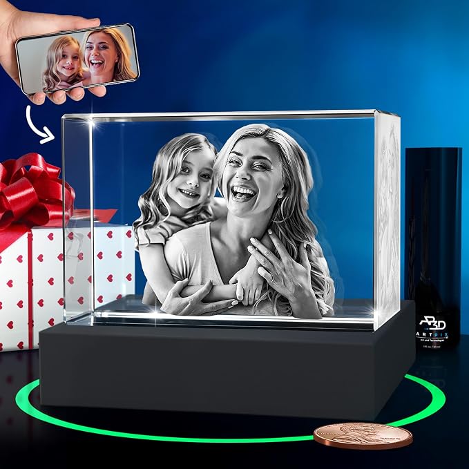 ArtPix 3D Premium Crystal Photo, Personalized Gifts for Women, Wife, Mom, Her, Him, Men, Great Customized Gift With Your Own Photo - Anniversary, Wedding, Birthday - Custom Glass 3D Laser Etched Picture Frame