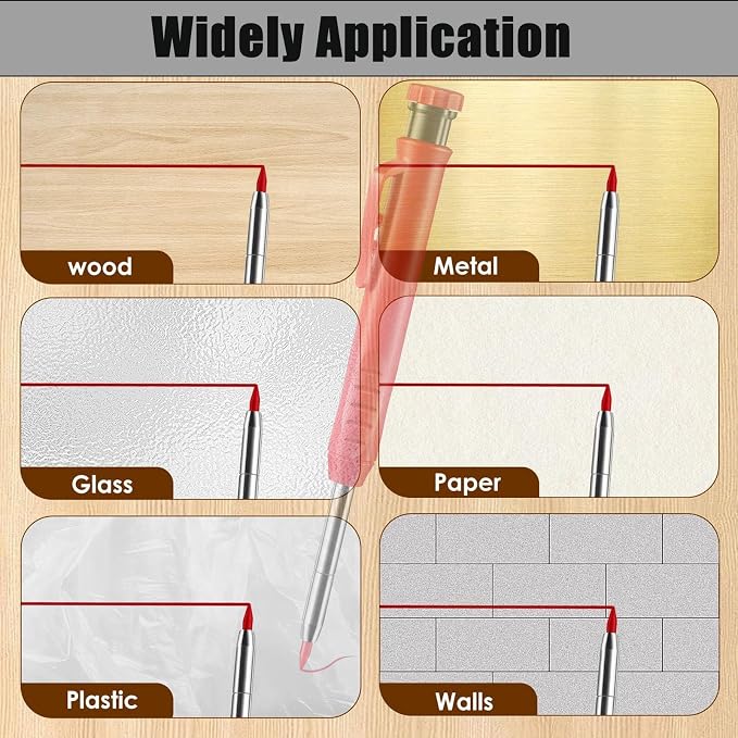 TuTuYa 36Pcs 2.8mm Pencil Refill Red, with 1 Carpenter Pencil w/Sharpener | Waterproof Lead Refills Replacement, Long Reach/Deep Hole/Long Nose for Architect &Carpenter Woodwork Construction Building