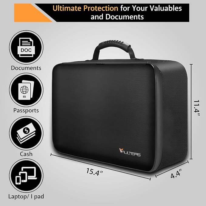 Fireproof Document Bag with Lock - 5200°F Heat Resistant & Waterproof Document Bag with 3 Layers, Portable Fire Proof File Box for Documents, Laptop, Passports & Certificates - Home & Travel (Black)