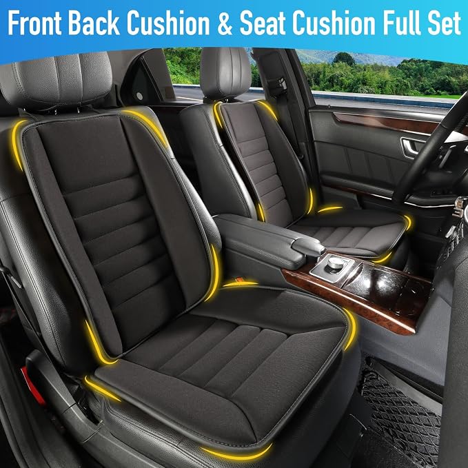 Lofty Aim Car Seat Cushion with Back Support Pillow, Driver Seat Cushion | Comfy Lumbar Support & Seat Cushion, Memory Foam Seat Cushion for Pain Relief, Butt Pillow for Car, Truck, Black