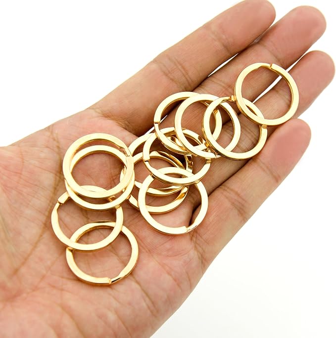 20 Pack Key Ring Keychain 1 Inch 25mm Diameter Metal Flat Split Key Chains Rings for Home Car Dog Tag Office Lanyards Keys Attachment Golden