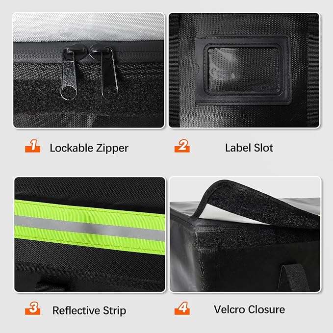 Large Fireproof Document Bag for Home Safe Storage, 15 x 12 x 6in, Black | 2000°F fireproof document box, 4-layer fiberglass important document storage for photo, file and cash with reflective strip