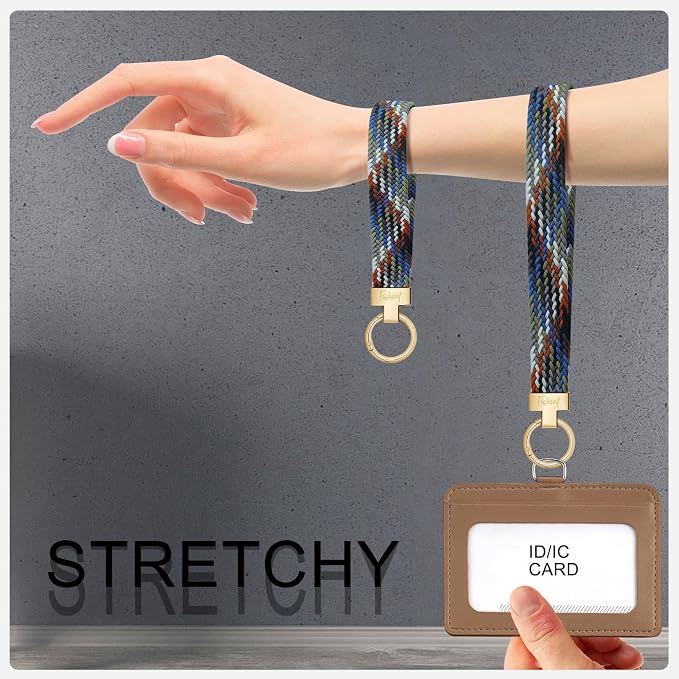 Fishent Stretchy Wristlet Keychain, Cute Key Chain, Woven Wrist Lanyard for Car Keys with 3 Keyrings and D-ring for Women Men