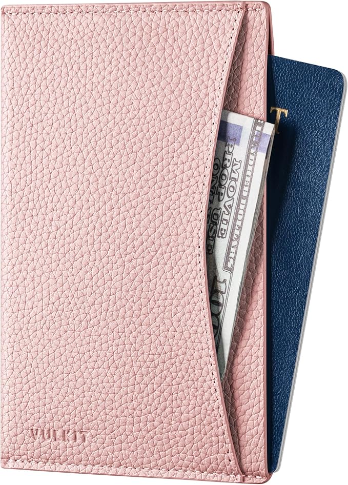 VULKIT Passport Cover Ultra Slim Design Leather Passport Sleeve RFID Blocking with 2 Card Slots, Anti-Theft Travel Essentials