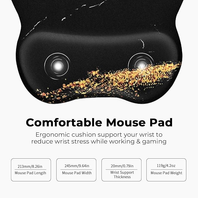 EooCoo Ergonomic Mouse Pad with Wrist Rest, Memory Foam Support Mousepad | Non-Slip Base for Computer, Cafe, Home & Office, 9.64 x 8.26 in Office Desk Accessories, Carpal Tunnel Relief