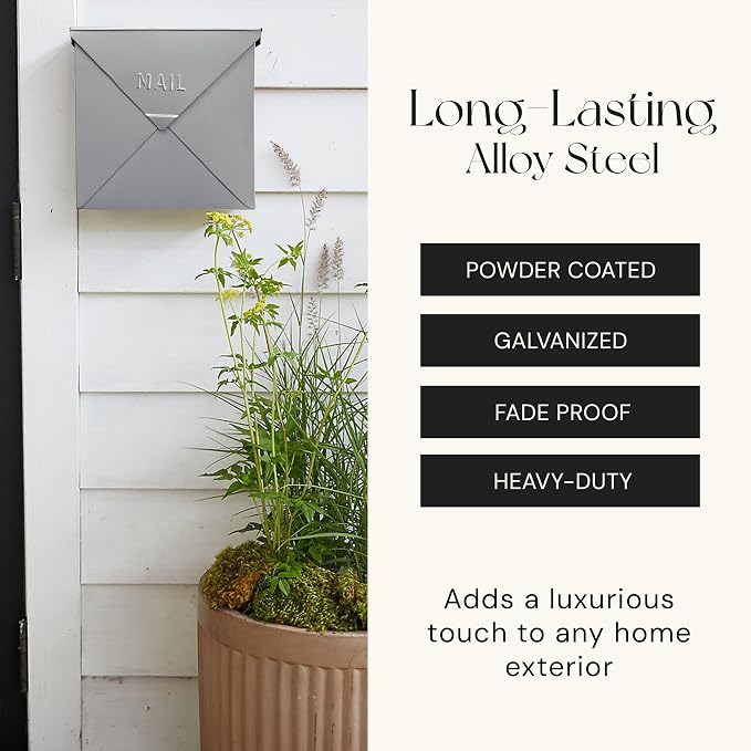 NACH Mailboxes for Outside Wall Mount, 10 x 10 x 4 inch Silver Mail Boxes for House Outside, Waterproof Mailboxes for Outside - Chicago Style Mail Box