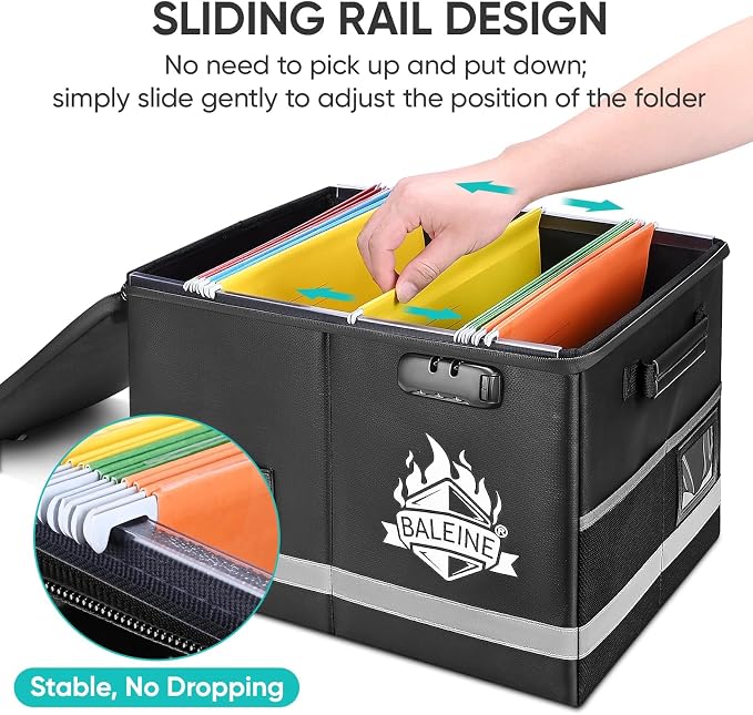 BALEINE Fireproof Document Box with Lock, Portable Fireproof Document Bag Waterproof Fire Proof File Boxes for Documents, File Organizer Box for Important Paperwork (Black, 16''x12.5''x11.5'')