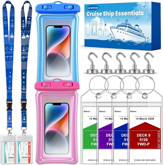 Cruise Essentials 2026,Cruise Must Haves Kit,Magnetic Hooks,Lanyards,Luggage Tags,Waterproof Phone Pouches,Travel Essentials