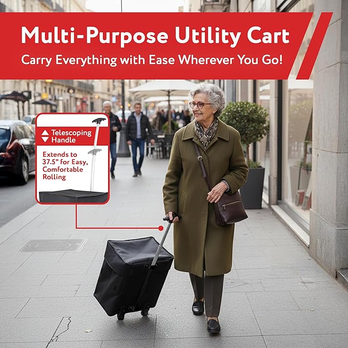 dbest products Smart Cart, BLACK Collapsible Rolling Utility Cart Basket Grocery Shopping Teacher Hobby Craft Art