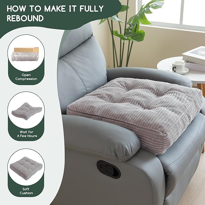 Tufted Corduroy Recliner Seat Cushion for Elderly, High Density Foam Large Square Seat Cushion for Recliner Chair, Floor Pillow, Office Chair, Car, No Pressure on Thighs, 20x20x4