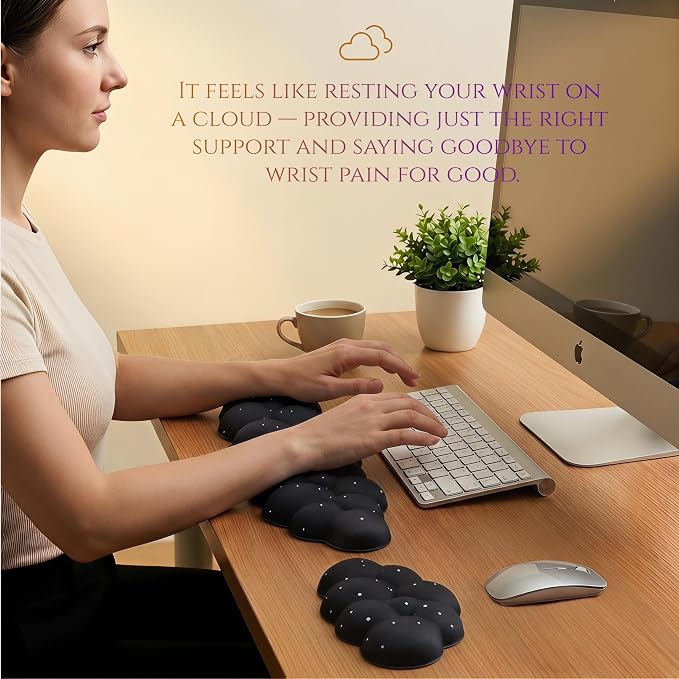 Silky Cloud Wrist Rest Set for Keyboard & Mouse, 16.9", Black Star | Memory Foam Arm Rest with Ergonomic Support Fits Full Keyboards and Reduces Typing Fatigue for Office, Gaming and Home Use