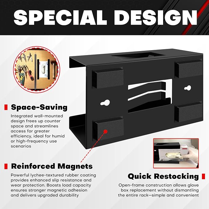 C&T Magnetic Glove Box Holder, Tissue Dispenser, Holds Boxes of Gloves, Towels, Wipes and Tissues,Suitable for Wall mounting, toolboxes, garages, workshops, Offices and Kitchens