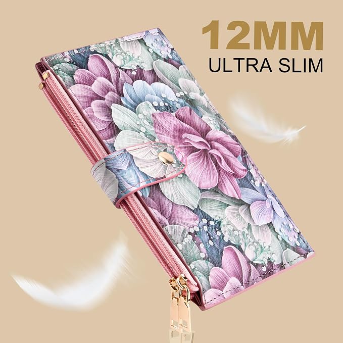 Travelambo RFID Wallet Women Large Size Bifold Multi Card Wallet Case with Zipper Pocke Credit Card Holder for Women