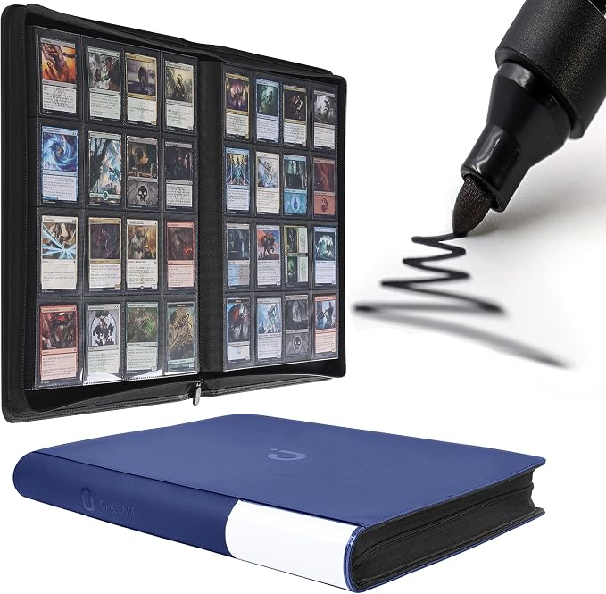 D DACCKIT Card Binder 16 Pocket - Fits 1024 Cards，Premium 4X4 Ringless Card Album with Sleeves for Trading Cards & Sports Cards（Model A，Navy Blue）