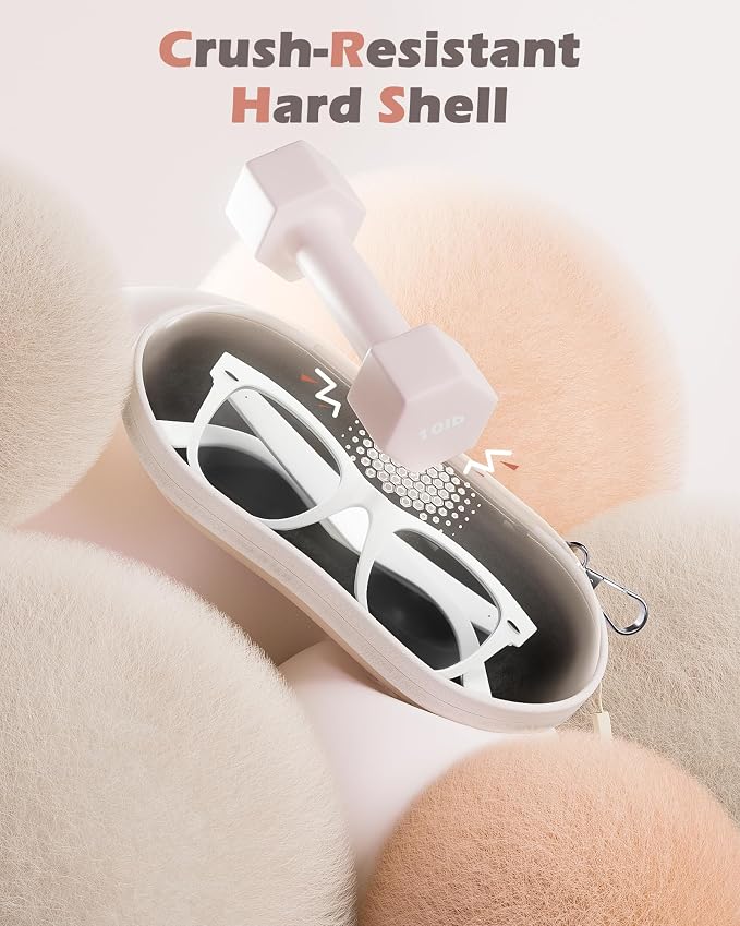 ProCase Sunglasses Case, Hard Shell Glasses Case for Men Women -Beige | Travel Shockproof Eyeglass Case with Metal Hanging Hook and Velvet Lining, Zipper Sport Glasses Holder Organizer for Gifts