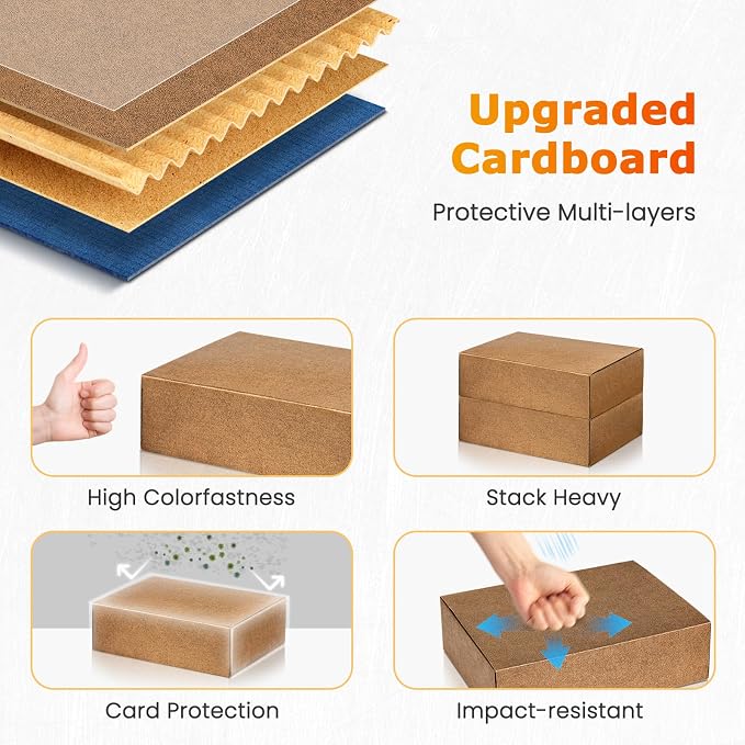 Trading Card Storage Box, 2-Pack 2400 Count Bulk Sports Card Storage Boxes, 5-Layer Corrugated Cardboard Storage Box, Reversible Blue Gold Card Organizer for TCG Mtg Cards