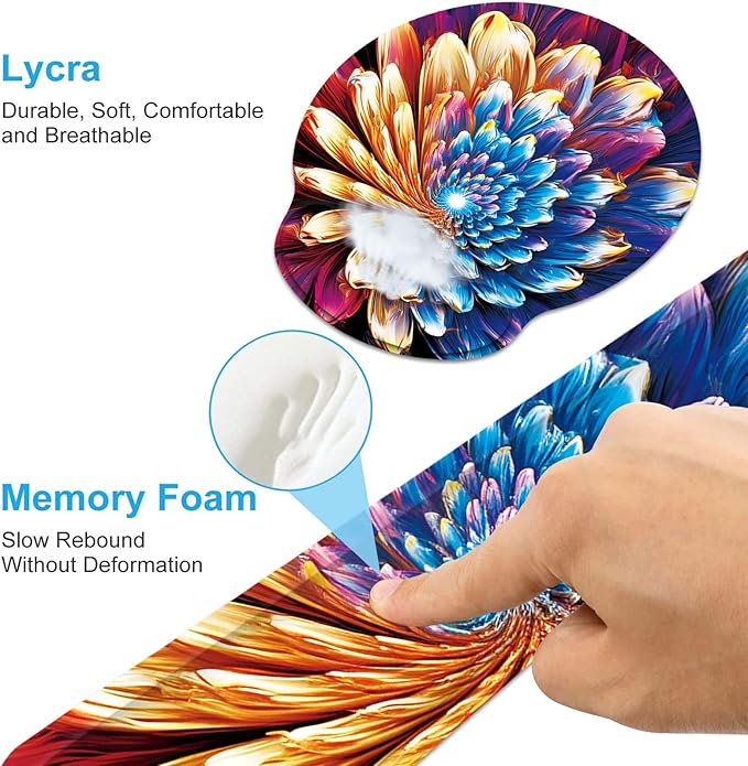Keyboard Wrist Rest and Mouse Wrist Rest Pad with Cup Coaster,Made of Memory Foam,Ergonomic Support,Easy-Typing and Pain Relief,for Gaming Office Home Computer,Abstract Flower