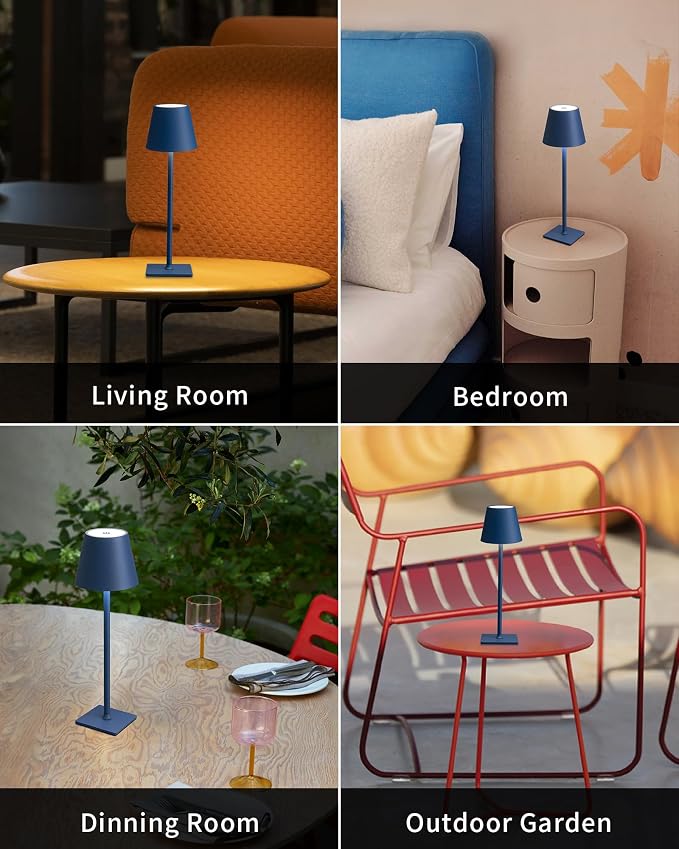 KDG 2 Pack Cordless Blue Table Lamps, Rechargeable Portable LED Desk Lamps | 4000mAh Battery Operated 3 Color Stepless Dimming Up for Restaurant, Bedroom, Outdoor Party, Camping, Coffee Shop, Nightlight