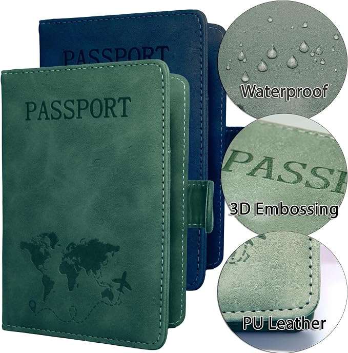 Passport Holder for Travel Essentials, 2 Pack Rfid Passport Cover for Women Men