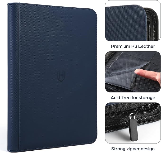 Card Binder 9 Pocket with Zipper, 648 Pockets Trading Card Holder Book, Premium PU Cover Zip Folder Binder, Side Loading Carrying Case Binder Album for TCG, MTG, Sports Cards, Game Cards