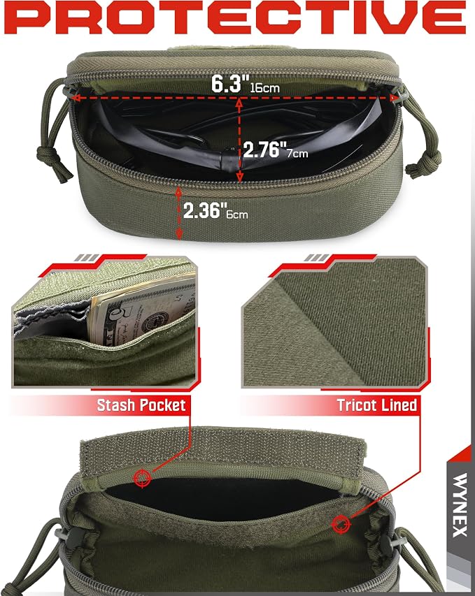 WYNEX Tactical Molle Glasses Pouch, Shockproof Eyeglass Case, Sunglass Case Hard Shell with Patch, Universal Protects Glasses
