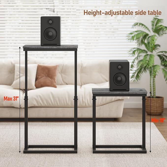 TUTOTAK End Table, Side Table, Tall Couch Table, Sofa Table, Set of 2 | for living Room, Bedroom, Grey TB01BY0832