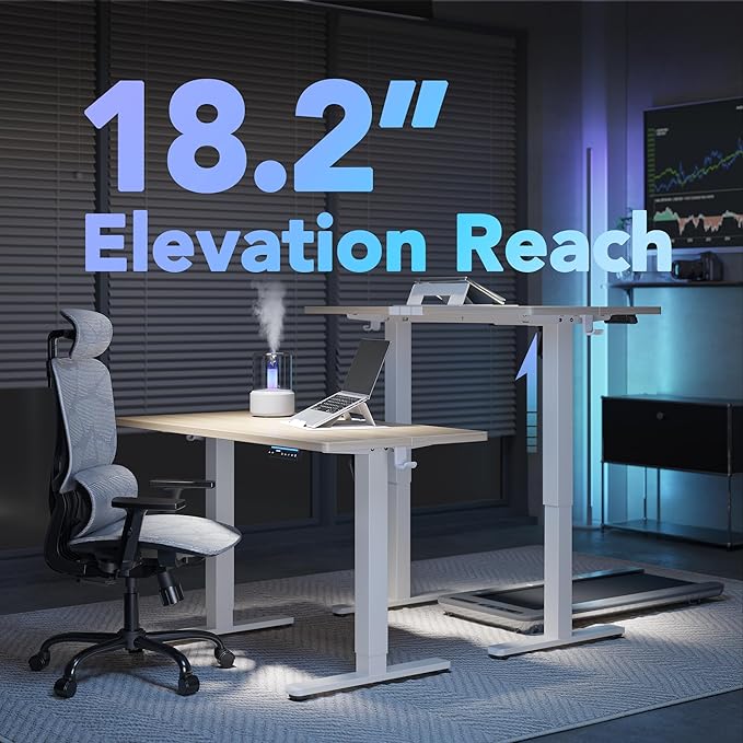 HUANUO AI-Powered Electric Standing Desk with Smart APP, Compatible with Alexa & Google, Adjustable Height, 6 Memory Settings, Sedentary Reminder, Ergonomic Sit-Stand Desk, 48-inch, Light Walnut