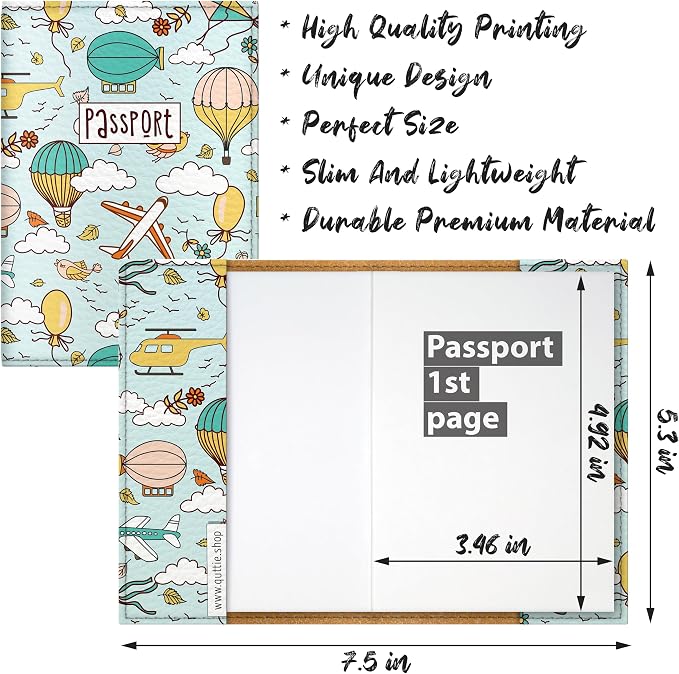 Passport Cover for Kids, Women and Men, Cute Travel Passport Holder (Dirigible Pattern)