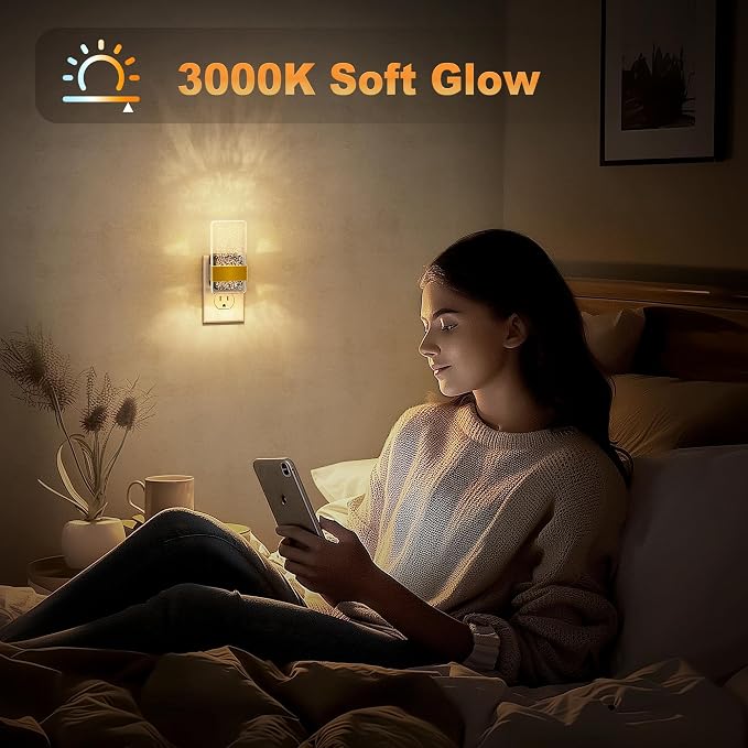 JandCase Night Lights Plug into Wall, Dusk to Dawn Sensor, 3000K Soft White LED, Acrylic Bubble Design, 0-100lm Adjustable Brightness, for Bedroom, Bathroom, Living Room, Hallway