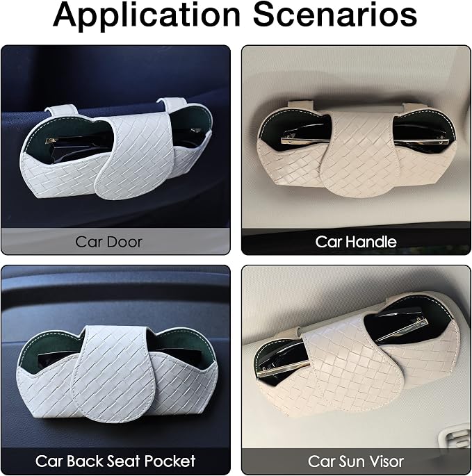 KINIVA Sunglasses Holder for Car Visor Leather Glasses Case with Clips for Car Visor Automotive Interior Visor Accessories Apply to All Car Models (09 Beige)