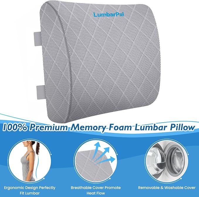 Lumbar Support Pillow for Office Chair, Back Support, Memory Foam | Improve Sitting Posture & Back Pain Relief. Lumbar Pillow Fits Office, Gaming & Car Chairs with Adjustable Dual Straps