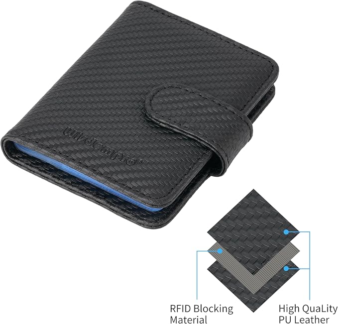 Wisdompro Credit Card Holder, RFID Blocking Wallet Debit Card Protector | Slim Leather Credit Card Organizer Case, Card Case with Magnetic Shut, 20 Card&7 Memory Card Slots-Vertical Microfiber Black