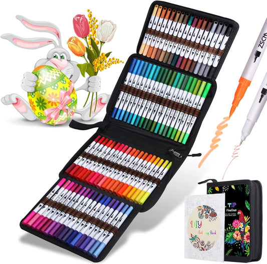 ZSCM 72 Colors Markers for Adult Coloring Books No Bleeding - Dual-Tip Art Markers, Fine & Brush Tip Coloring Pen for Adult Calligraphy, Drawing, Sketch Art & Creative Journaling