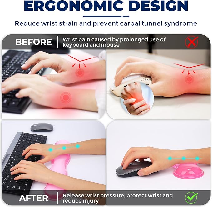 Gel Wrist Rest for Keyboard and Mouse, Wrist Rest for Keyboard, Mouse Wrist Support, Pain Relief, Cool Touch, Non-Skid, Mouse Wrist pad