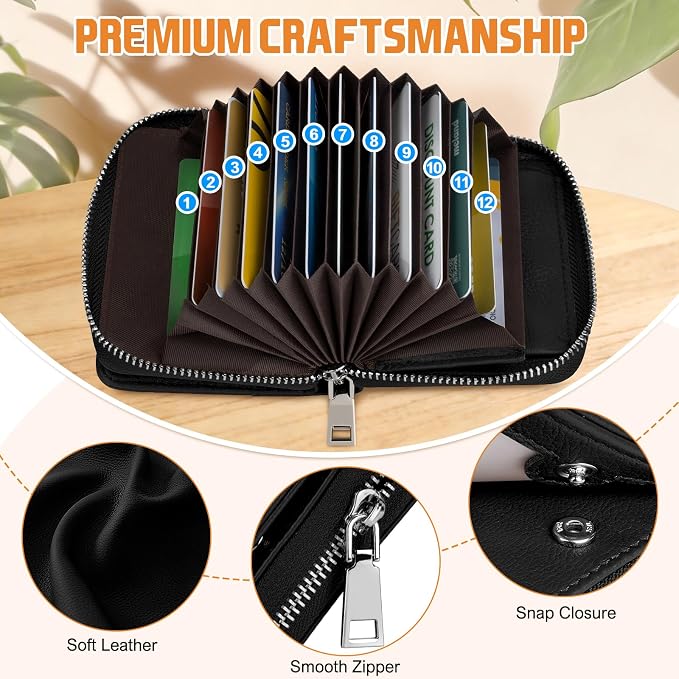 HUANLANG Mens Wallet RFID Blocking Multi Card Holder Wallets for Men Bifold Wallet with Zipper Small Men's Leather Wallet