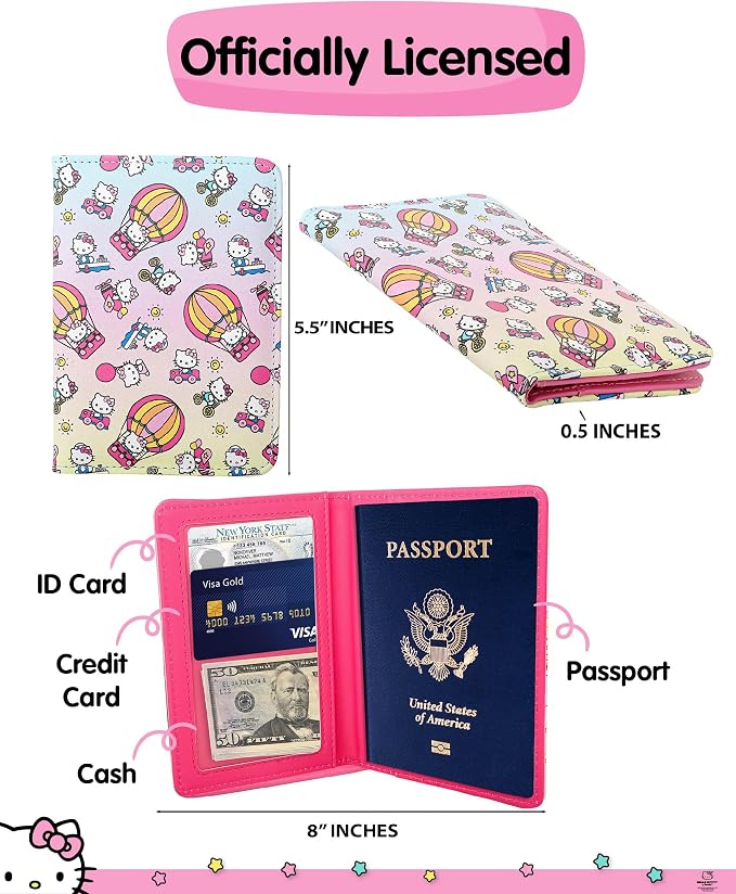 Hello Kitty Passport Holder for Travel Official License, Cute (Gradient) | Passport Cover, Sanrio Gifts