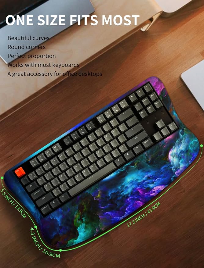 Ergonomic Wave Wrist Rest with Keyboard Stand, Cushioned Palm Rest, Comfortable Integrated Memory Foam for Natural Typing and Relieve Wrist Pain, Nebula