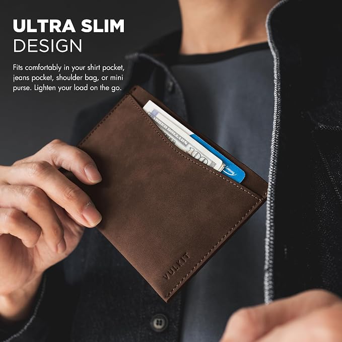 VULKIT Passport Cover Ultra Slim Design Leather Passport Sleeve RFID Blocking with 2 Card Slots, Anti-Theft Travel Essentials