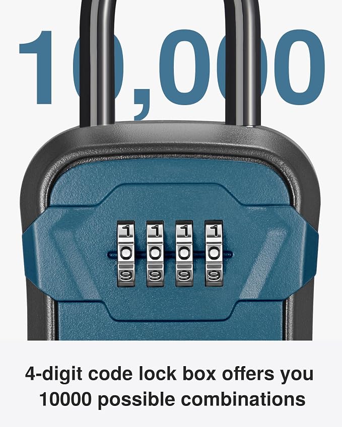 Puroma Lock Box, Key Lock Box Wall Mount & Portable Combination Lockbox with Resettable Code, Security Lockbox for Outside House Keys, Apartment Realtors Spare Keys Storage (1 Pack, Peacock Blue)