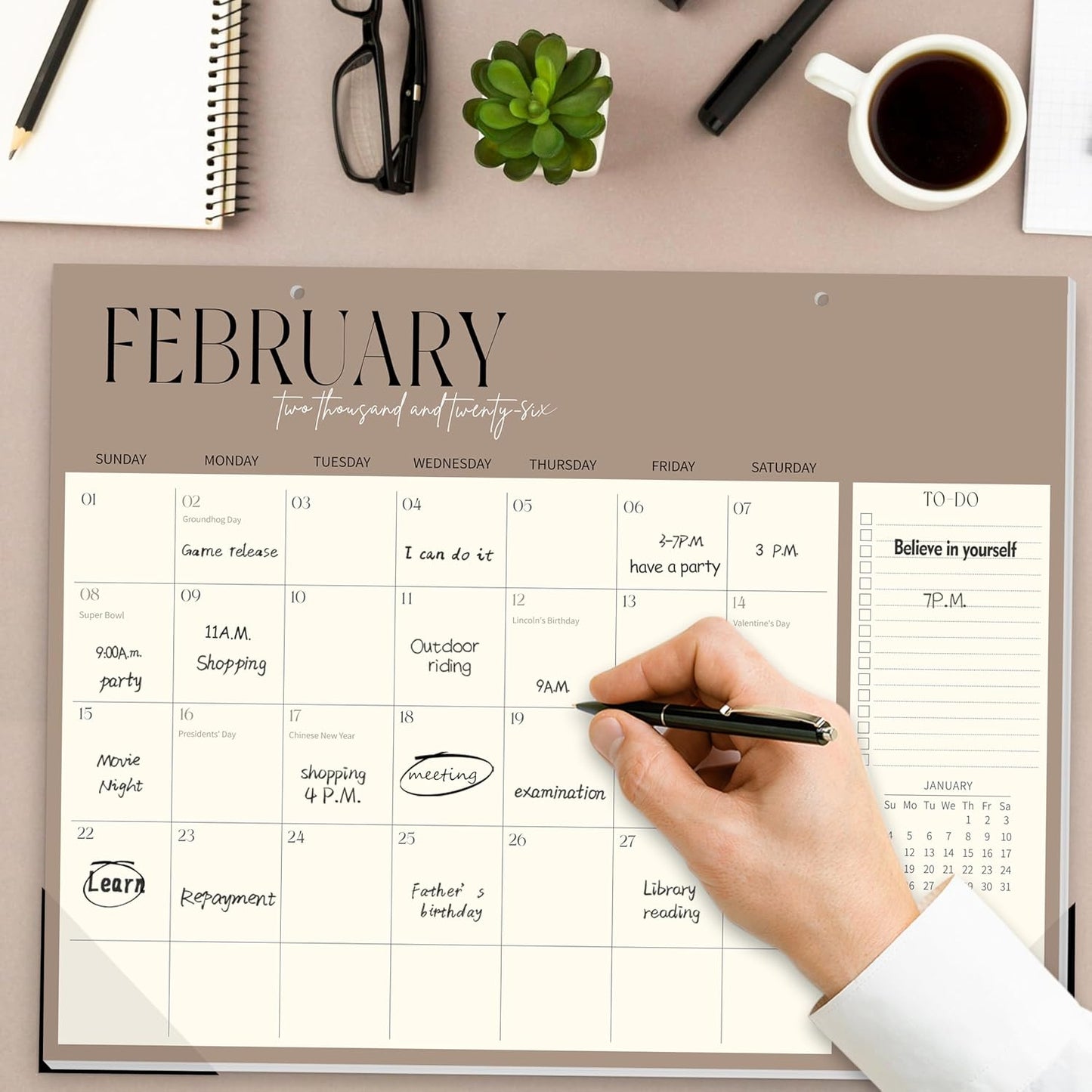 Guasslee Desk Calendar 2025-2026, Desk Top Calendar 2026, 19-Month School Year Desk/Wall Calendar, Sep. 2025-Mar. 2027, 14" X 11" Monthly Planner With Thick Paper For Office Home School Organizing