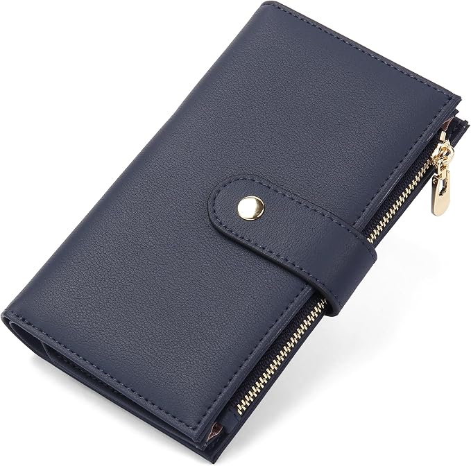 yiijay Wallet for Women RFID Blocking Leather Trifold Clutch Wallet Credit Card Holder Ladies Travel Wallet Purse with Passport/Pen Holder