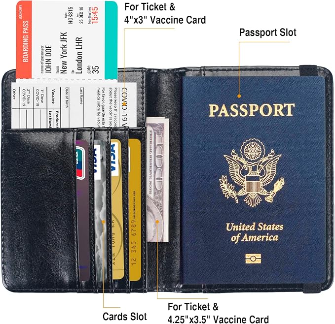 Premium Passport Holder for Travel RFID Blocking Passport Cover Slim | Passport Cover for Women Men Leather US Passport Wallet Case for Travel Passport Book Cover Travel Document Organizer Carrier