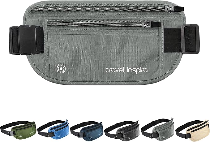 Money Belt Travel Fancy Pack with Slim Anti-Theft RFID Blocking | Waist for Travel Concealed under Clothes for Ultimate Protection of Credit Cards, Cash, Passport & Documents, Grey
