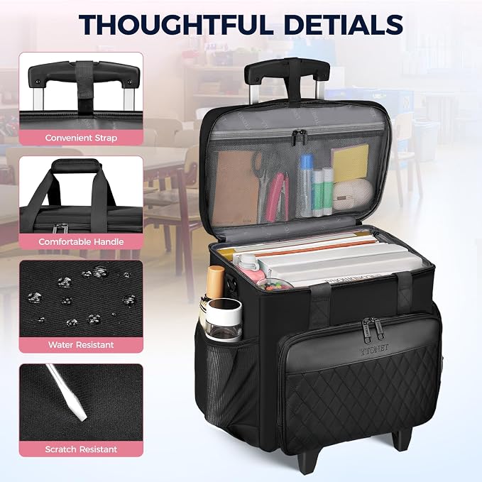 Ytonet Rolling Cart for Teachers with Detachable Dolly & Teacher Tote Bag | 15.6″ Laptop Compartment Rolling Tote Bag with Wheels for Work, Large Teacher Cart for Travel, Rolling Briefcase for Women