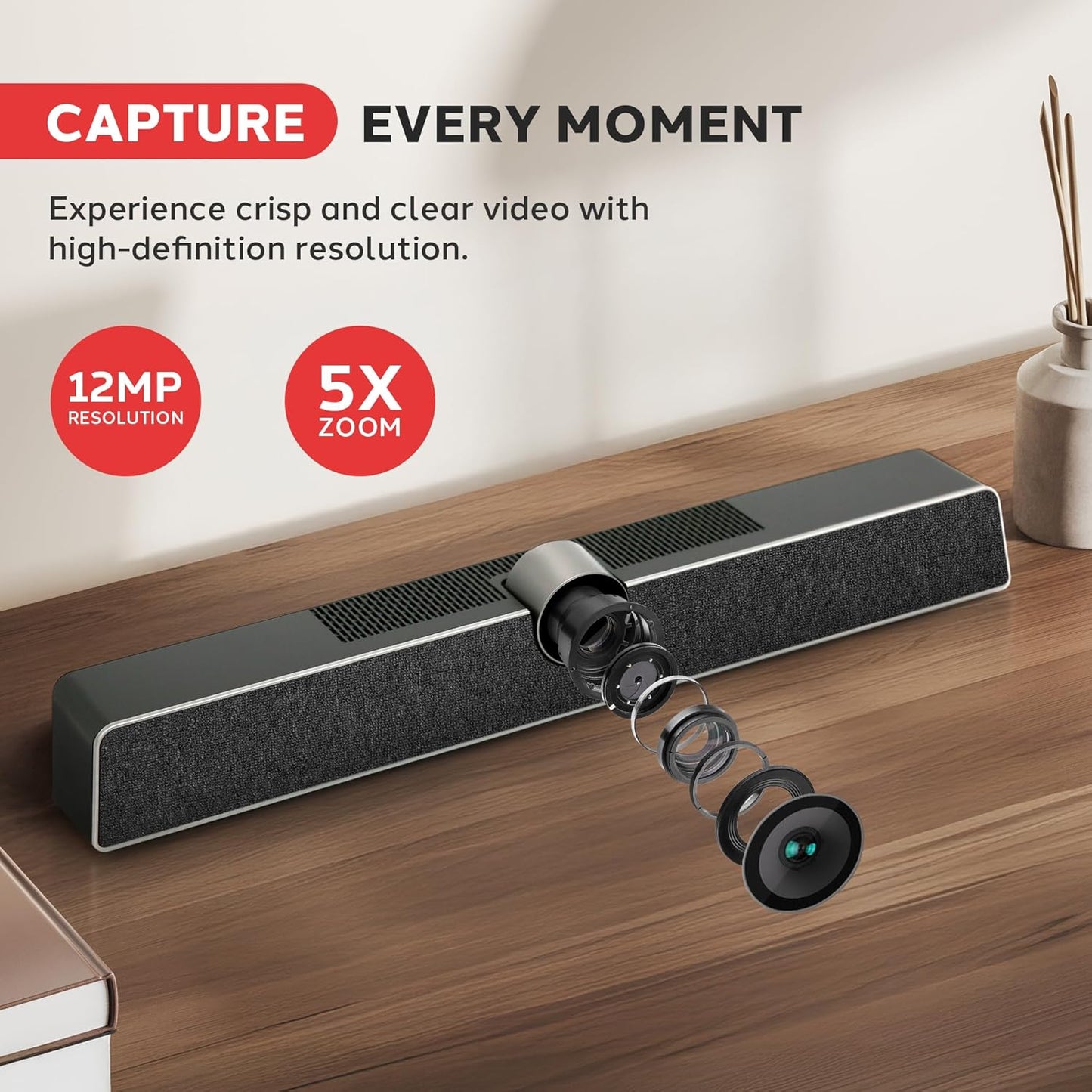 Pyle 4K USB Video Conference Room Camera System 120° FOV with 5X Zoom, AI Auto Framing, Echo Cancellation, 8m Mic Pickup Conferencing System for Home Offices, Zoom, Skype, Microsoft Teams, PC Meetings