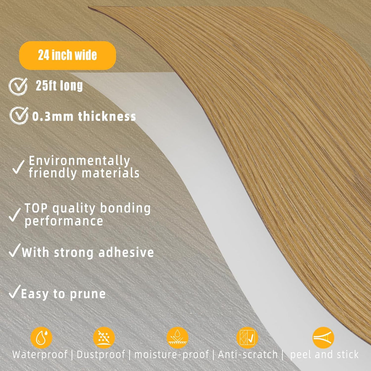 GSCIT Club Oak Wallpaper, 24 inch X 25ft Self Adhesive Wood Grain Repair Tape Patch for Tables, Chairs, Baseboards, Doors, Windows, Floors, Handicraft DIY.