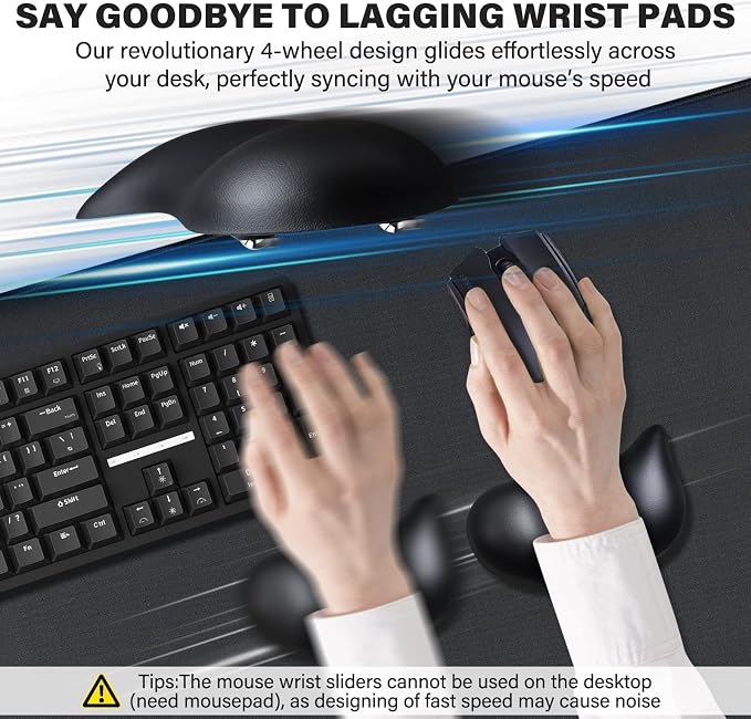 JIKIOU Ergonomic Gliding Palm Rests, Gel Mouse Wrist with Leather Surface | Sliding Wrist Pad with 4 Smooth Scroll Wheel, Fast Mouse Wrist Glider Designed for Office Computer Home Gaming, 2 Pack Black
