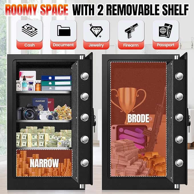 [𝟐𝟎𝟐𝟔] 𝟑𝟓𝐌𝐢𝐧 𝟏𝟕𝟎𝟎°𝐅 Fire Proof Safe for Home Documents, 7.5 Cuft Fireproof Safe for Home, Home Safes With Removable Shelf, 𝟕𝟎𝐋𝐛𝐬 Heavy Duty Safes with Anti-theft for Home, Office