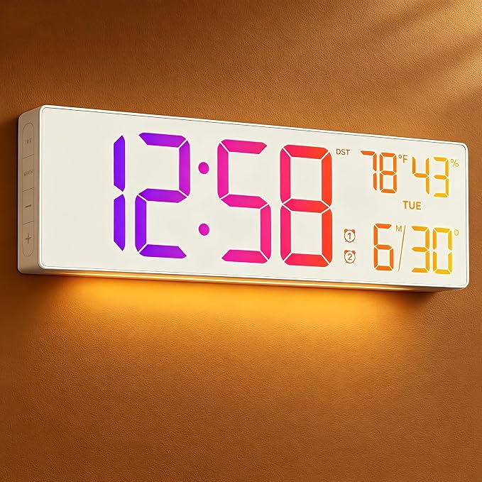 18.5" Large Digital Wall Clock with Remote Control, Big LED Display Digital Clocks with Night Light, Alarm, DST, Temp, Date for Living Room, Bedroom, Office, Classroom, Gifts for Seniors(White)