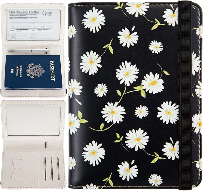Passport Holder,Passport Cover Rfid Blocking Travel Wallet Cute Personalized Womens Mens Credit Card Wallet (Daisy)